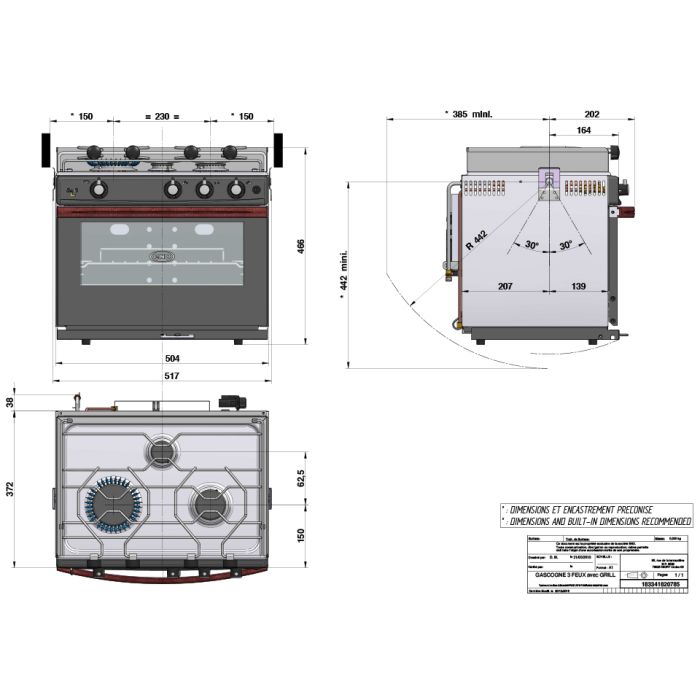 ENO Allure 3 Burner S/S oven with grill